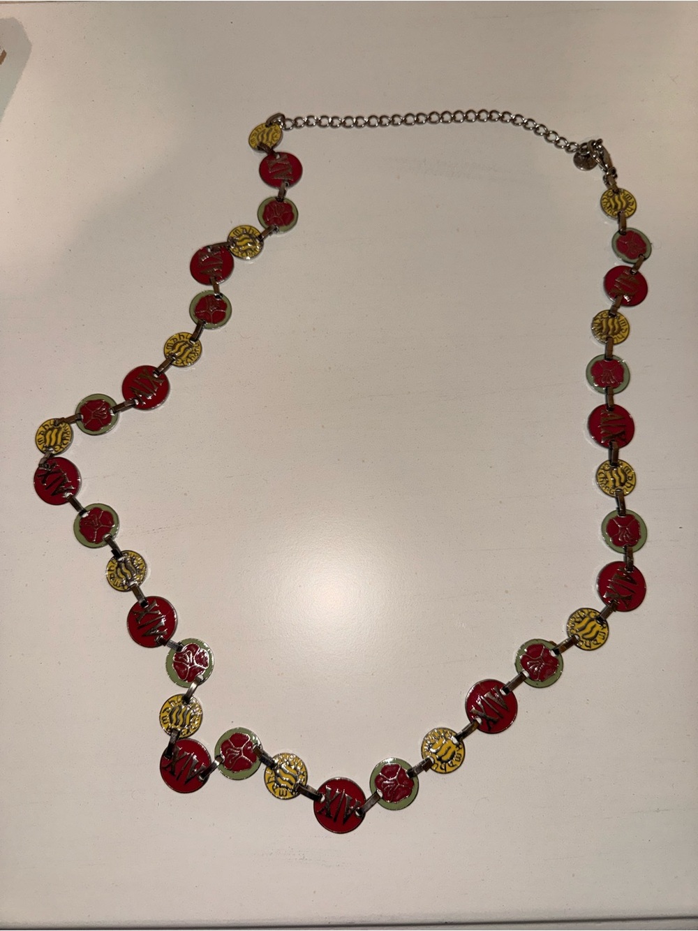 Handcrafted Red and Yellow Enamel Disc Chain Belt